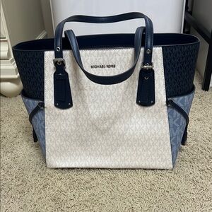 Michael Kors Navy and White Tote Bag Elegant Saffiano Leather